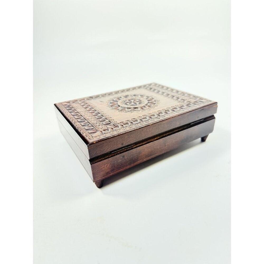 Wooden Music Box Trinket Jewelry Hand Carved Vintage Poland Lidded Handmade Smal - Picture 14 of 16
